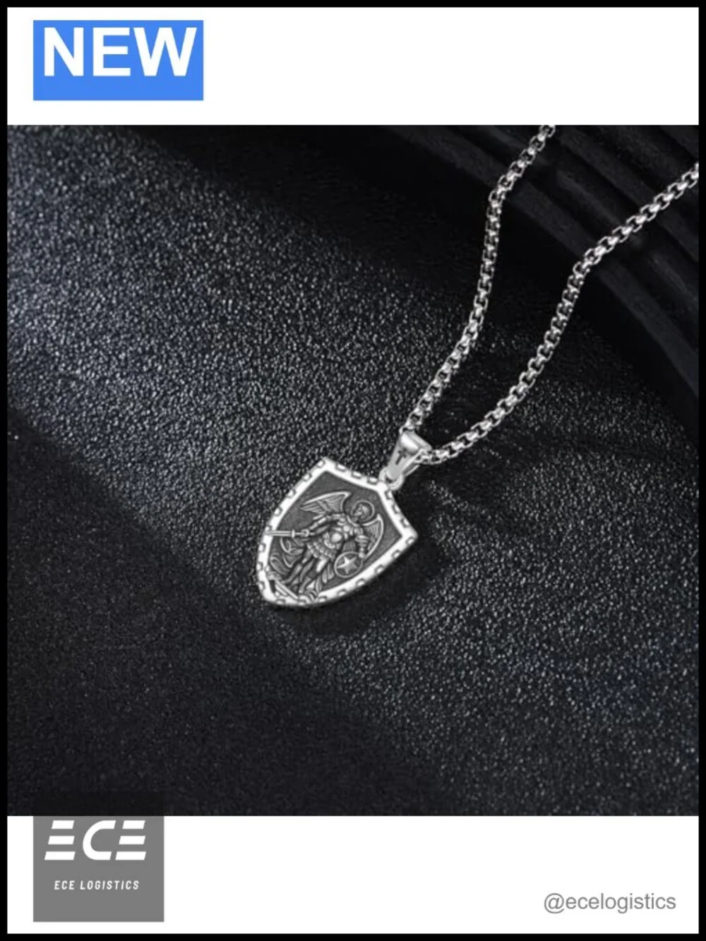 Sterling Silver Saint Medal Necklace Oval Archangel Pendant Religious